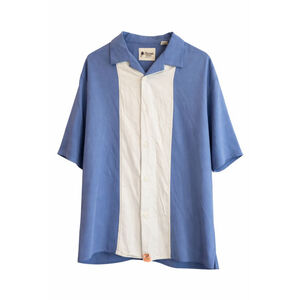 Vintage Silk Shirt XXL Blue Retro Bowling Camp Collar 100% Silk